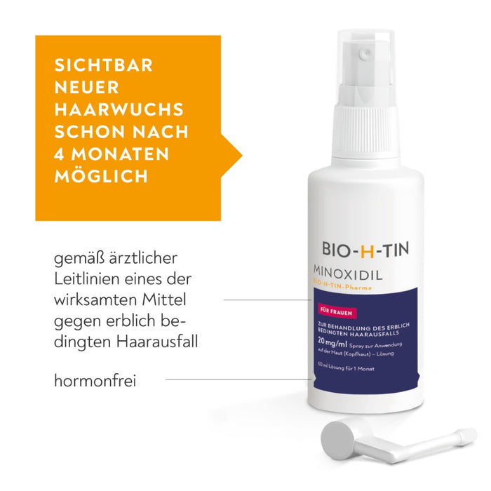 Minoxidil BIO-H-TIN Pharma 20 mg/ml für Frauen zur Behandlung bei erblich bedingtem Haarausfall, 60 ml Lösung