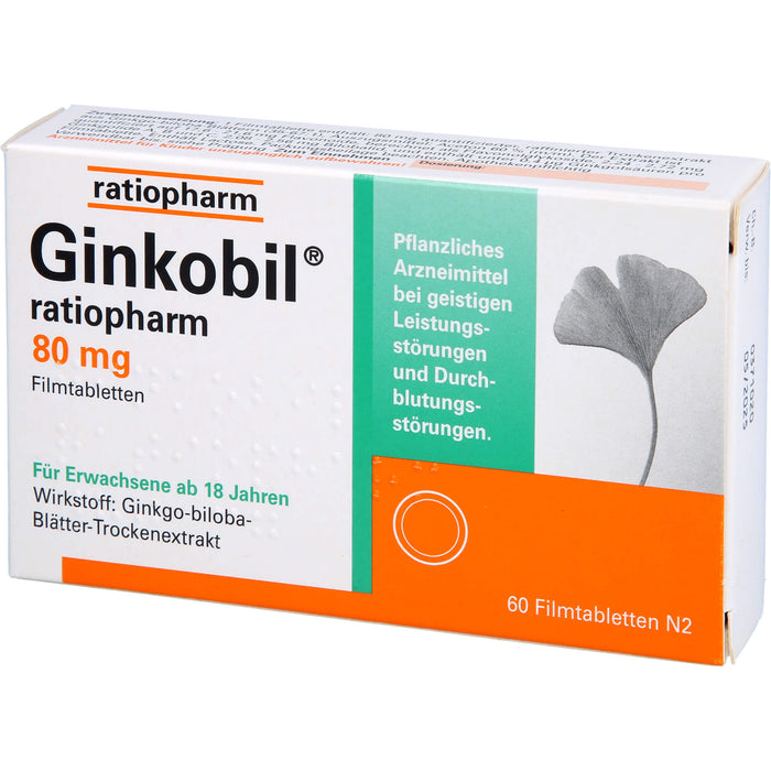 Ginkobil ratiopharm 80 mg Filmtabletten bei geistigen Leistungsstörungen und Durchblutungsstörungen, 60 St. Tabletten