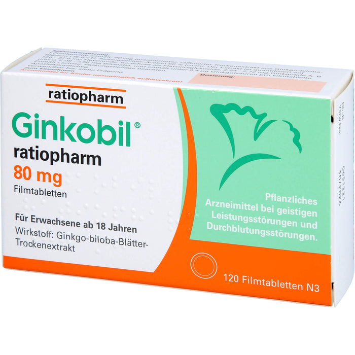 Ginkobil ratiopharm 80 mg Filmtabletten bei geistigen Leistungsstörungen und Durchblutungsstörungen, 120 St. Tabletten