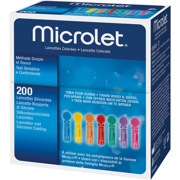 Microlet farbige silikonbeschichtete Lanzetten, 200 St. Packung