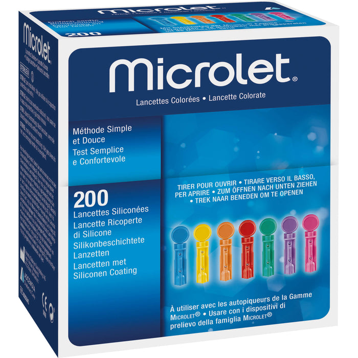 Microlet farbige silikonbeschichtete Lanzetten, 200 St. Packung