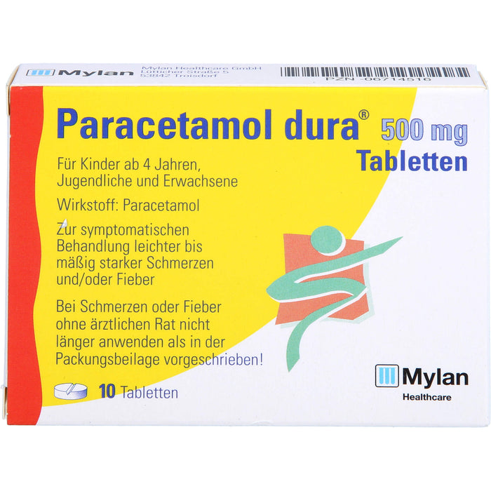 Paracetamol dura 500 mg Tabletten bei leichten bis mäßig starken Schmerzen und Fieber, 10 St. Tabletten