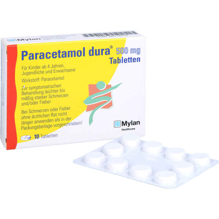 Paracetamol dura 500 mg Tabletten bei leichten bis mäßig starken Schmerzen und Fieber, 10 St. Tabletten