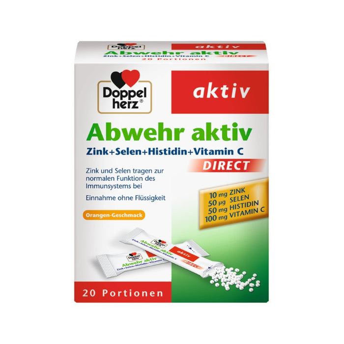 Doppelherz aktiv Abwehr direct Zink + Selen + Histidin fürs Immunsystem mit Orangengeschmack, 20 St. Beutel