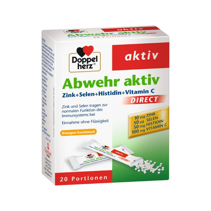 Doppelherz aktiv Abwehr direct Zink + Selen + Histidin fürs Immunsystem mit Orangengeschmack, 20 St. Beutel