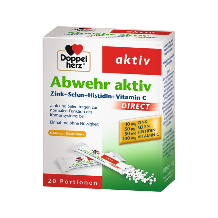 Doppelherz aktiv Abwehr direct Zink + Selen + Histidin fürs Immunsystem mit Orangengeschmack, 20 St. Beutel