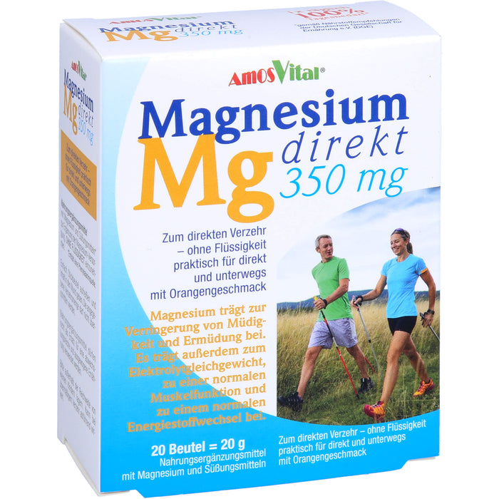 AmosVital Magnesium direkt 350 mg Granulat mit Orangengeschmack, 20 St. Beutel