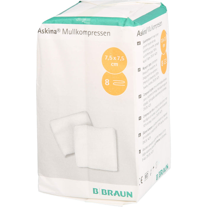 ASKINA MULLKOMPRESSEN 7,5X7,5CM 8 fach unsteril, 100 St KOM