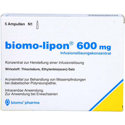 Biomo-Lipon 600 mg Infusionslösungskonzentrat bei diabetischer Polyneuropathie, 5 St. Ampullen