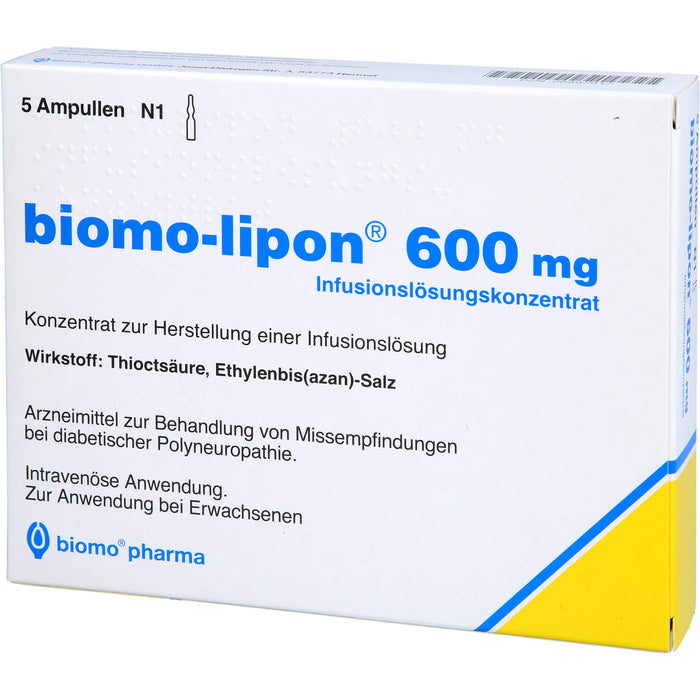 Biomo-Lipon 600 mg Infusionslösungskonzentrat bei diabetischer Polyneuropathie, 5 St. Ampullen
