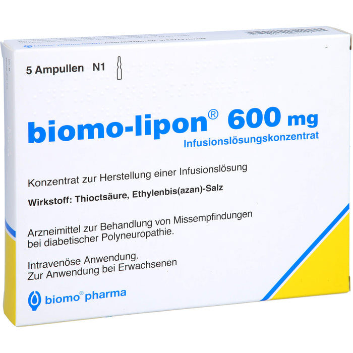 Biomo-Lipon 600 mg Infusionslösungskonzentrat bei diabetischer Polyneuropathie, 5 St. Ampullen
