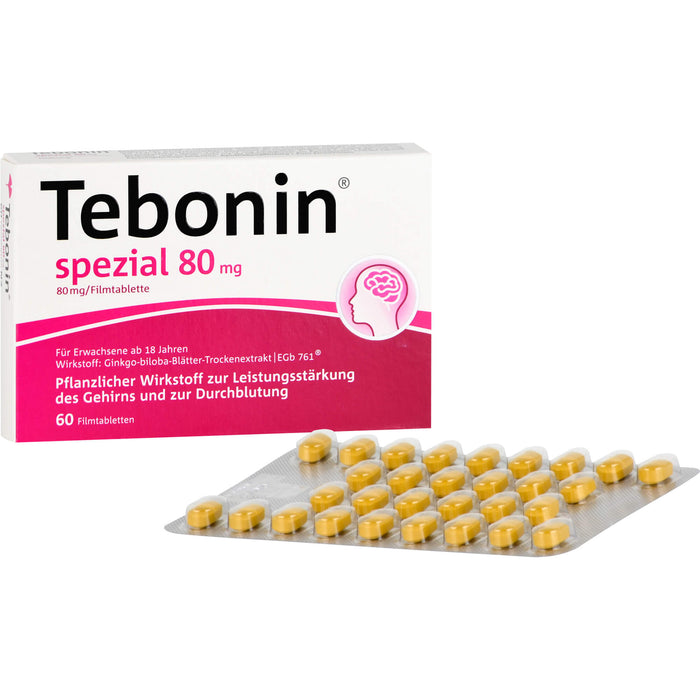 Tebonin spezial 80 mg Filmtabletten zur Leistungsstärkung des Gehirns und zur Durchblutung, 60 St. Tabletten