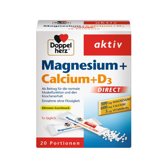 Doppelherz aktiv Magnesium + Calcium + D3 Direktgranulat mit Zitronengeschmack, 20 St. Beutel