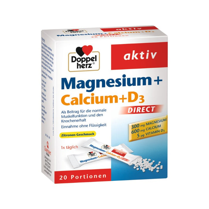 Doppelherz aktiv Magnesium + Calcium + D3 Direktgranulat mit Zitronengeschmack, 20 St. Beutel