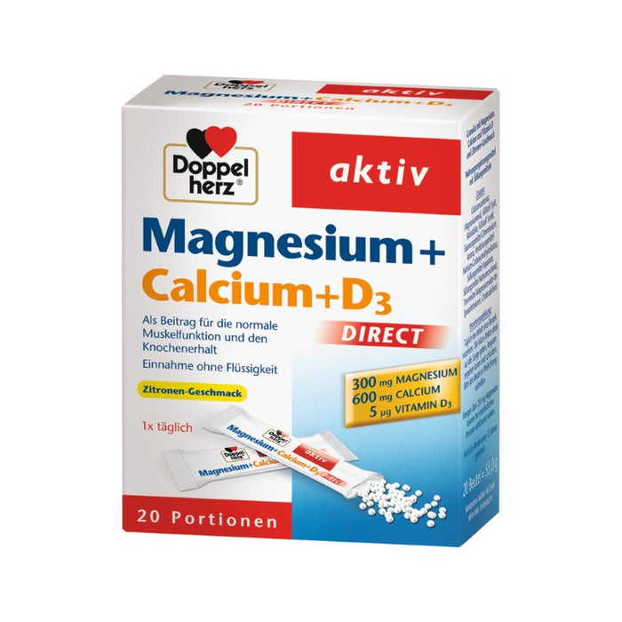Doppelherz aktiv Magnesium + Calcium + D3 Direktgranulat mit Zitronengeschmack, 20 St. Beutel