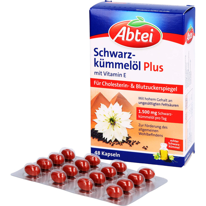 Abtei Schwarzkümmelöl Plus Kapseln für den Cholesterinspiegel, 48 St. Kapseln