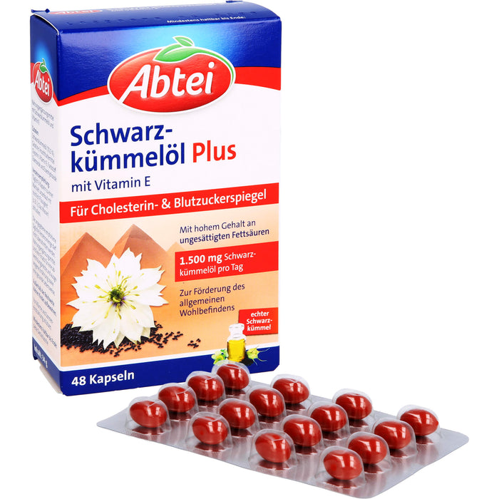 Abtei Schwarzkümmelöl Plus Kapseln für den Cholesterinspiegel, 48 St. Kapseln