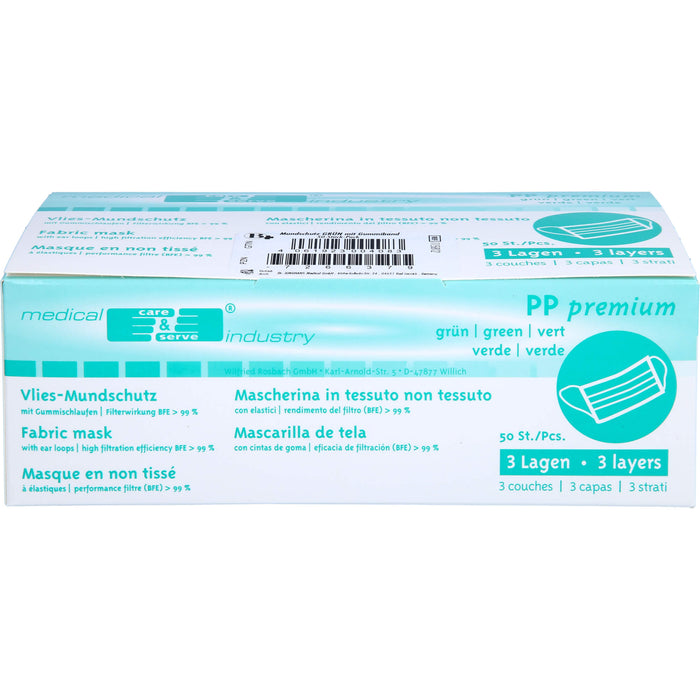 HYGOSTAR Mundschutz grün mit Gummibändern, 3-lagig, 50 St. Mundschutz