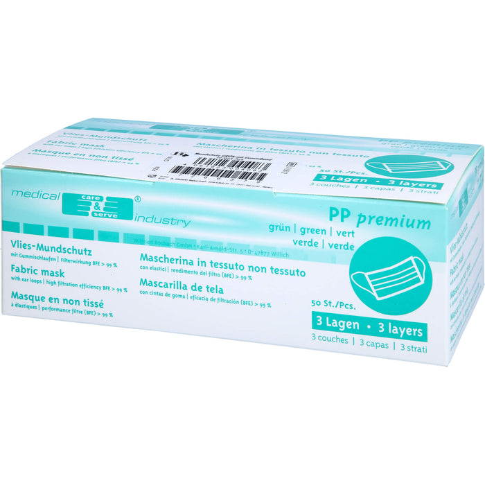 HYGOSTAR Mundschutz grün mit Gummibändern, 3-lagig, 50 St. Mundschutz