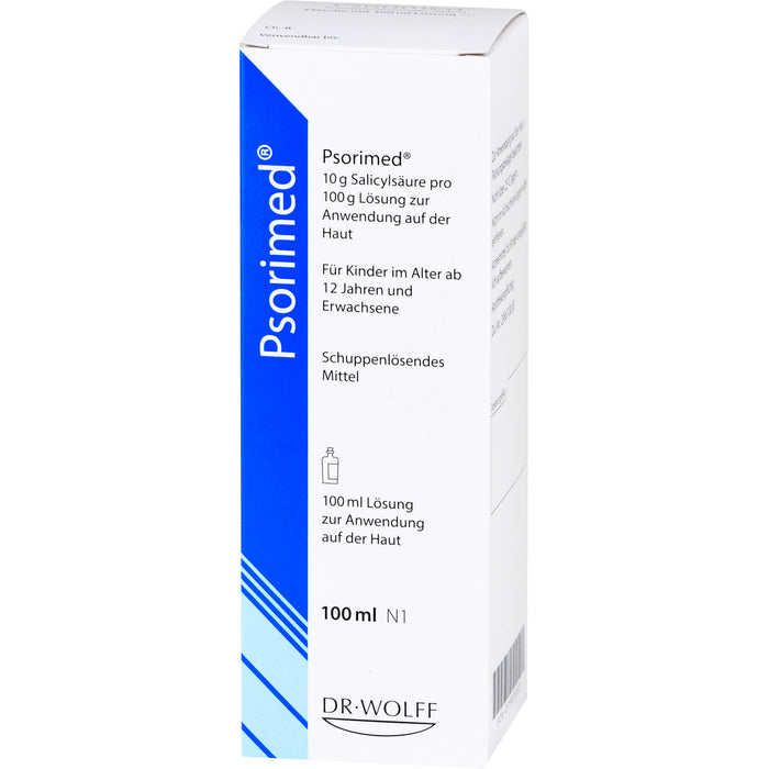 Psorimed , 10 g Salicylsäure pro 100 g Lösung zur Anwendung auf der Haut (10 % Salicylsäure), 100 ml Lösung