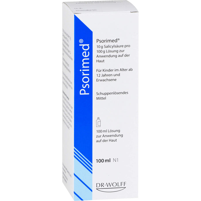 Psorimed , 10 g Salicylsäure pro 100 g Lösung zur Anwendung auf der Haut (10 % Salicylsäure), 100 ml Lösung