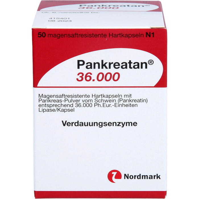 Pankreatan 36.000 Hartkapseln Verdauungsenzyme mit Pankreas-Pulver vom Schwein, 50 St. Kapseln