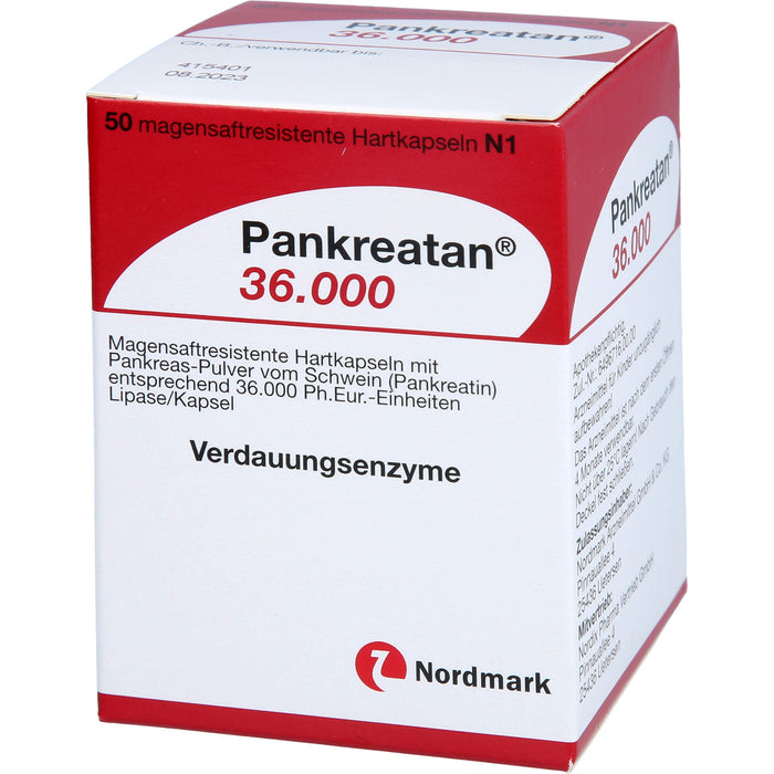 Pankreatan 36.000 Hartkapseln Verdauungsenzyme mit Pankreas-Pulver vom Schwein, 50 St. Kapseln