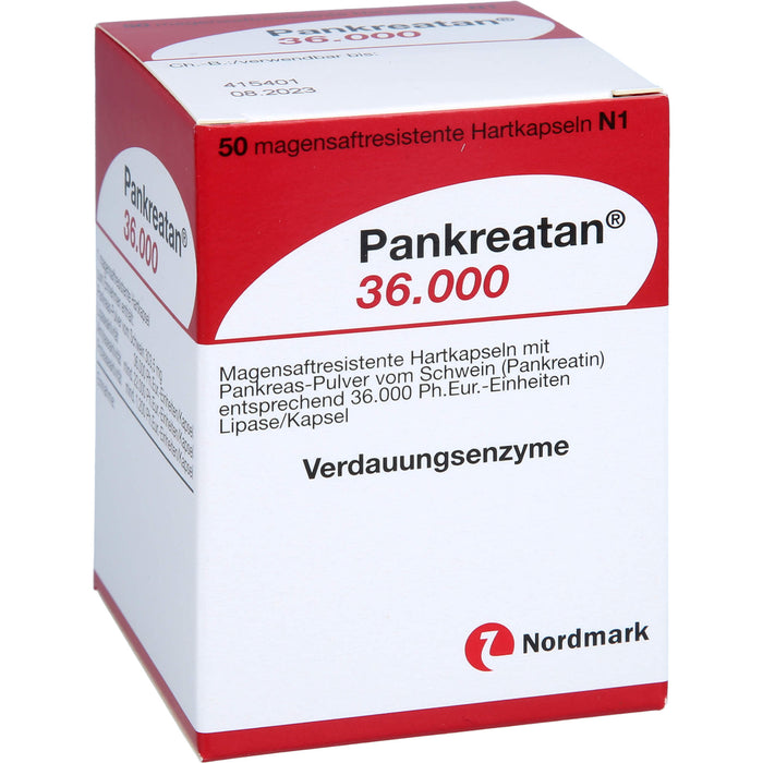 Pankreatan 36.000 Hartkapseln Verdauungsenzyme mit Pankreas-Pulver vom Schwein, 50 St. Kapseln