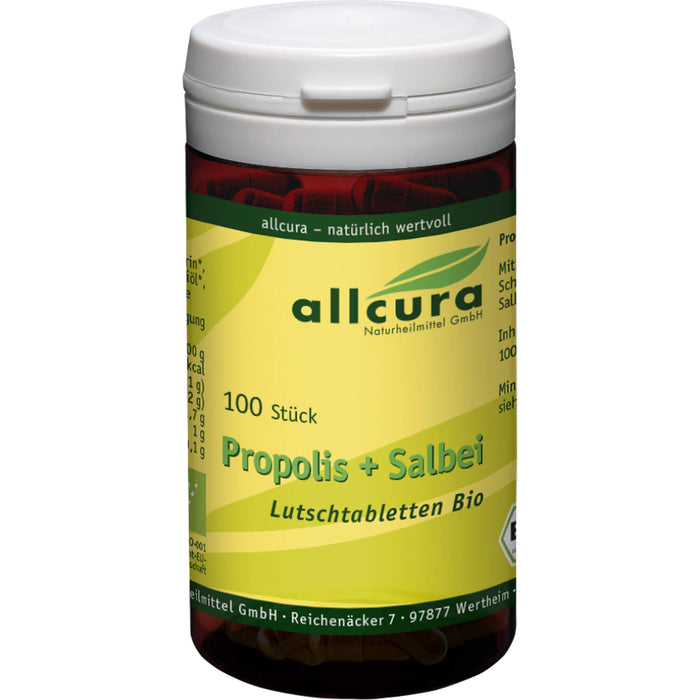 allcura Propolis+Salbei Lutschtabletten Bio wohltuend für Hals und Rachen, 100 St. Tabletten