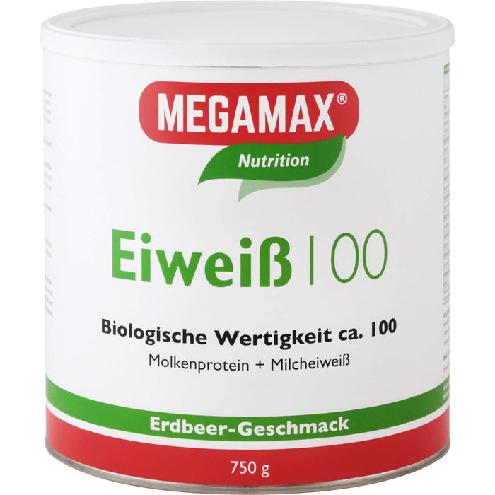 MEGAMAX Nutrition Eiweiß 100 Pulver Erdbeer-Geschmack, 750 g Pulver