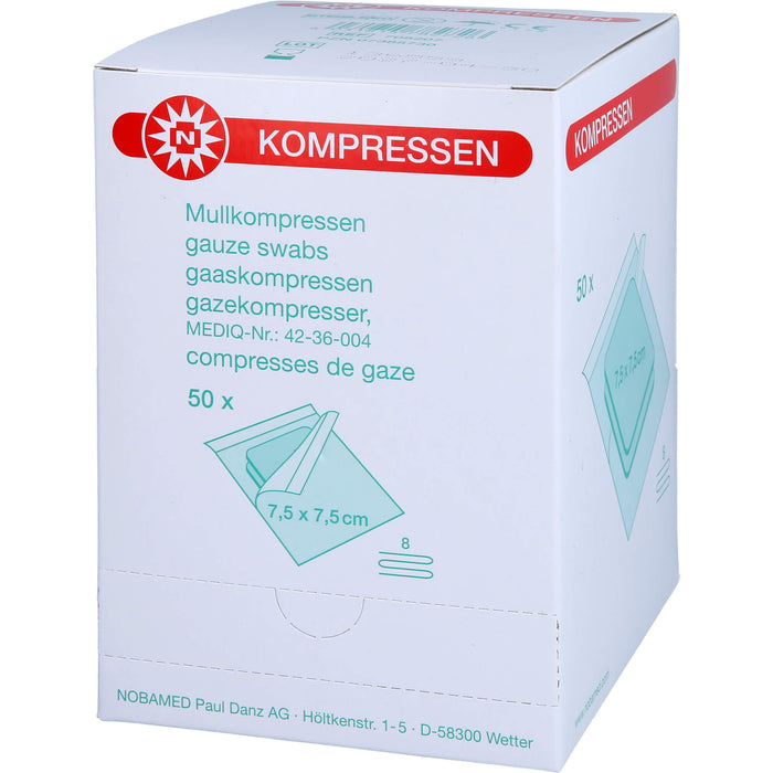 MULLKOMPRESSEN 7,5X7,5CM 8F STERIL, 50X2 St KOM