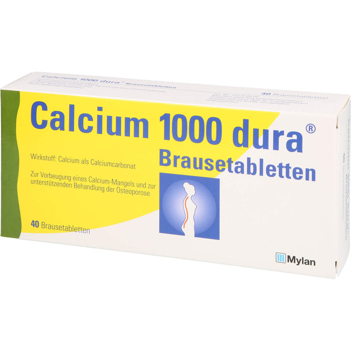 Calcium 1000 dura Brausetabletten zur Vorbeugung von Calcium-Mangel und zur unterstützenden Behandlung bei Osteoporose, 40 St. Tabletten