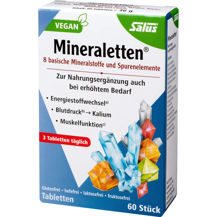 Salus Mineraletten Tabletten mit Mineralstoffen und Spurenelementen für  den Energiestoffwechsel, Blutdruck und Muskelfunktion, 60 St. Tabletten