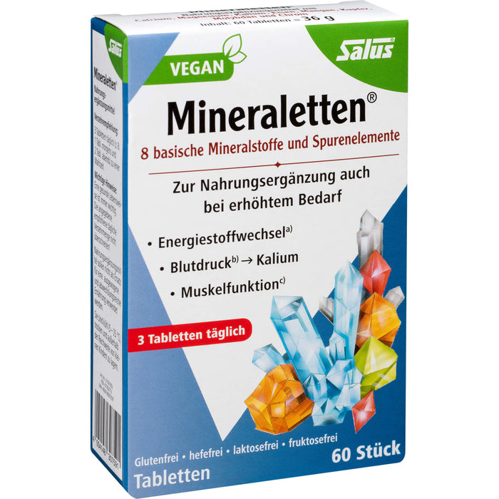 Salus Mineraletten Tabletten mit Mineralstoffen und Spurenelementen für  den Energiestoffwechsel, Blutdruck und Muskelfunktion, 60 St. Tabletten