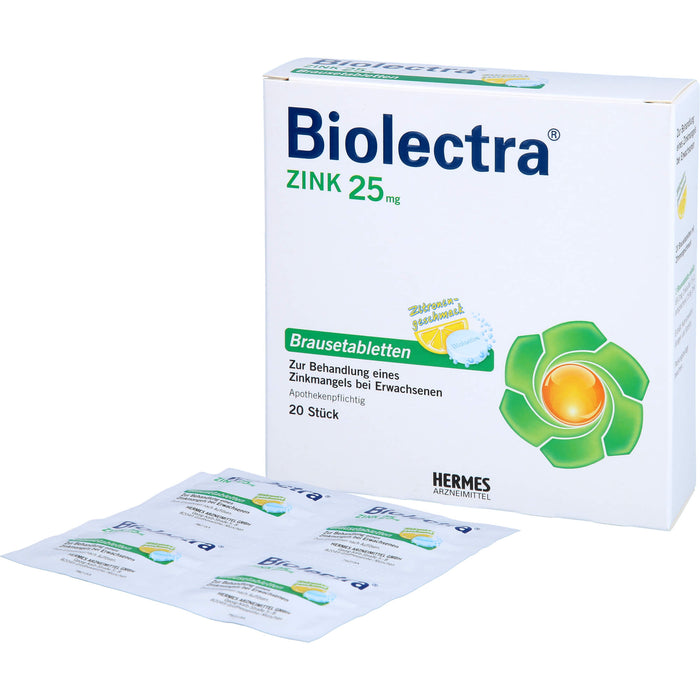 Biolectra Zink 25 mg Zitrone Brausetabletten zur Behandlung eines Zinkmangels, 20 St. Tabletten