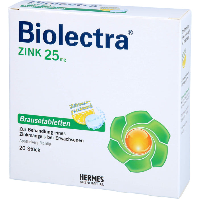 Biolectra Zink 25 mg Zitrone Brausetabletten zur Behandlung eines Zinkmangels, 20 St. Tabletten