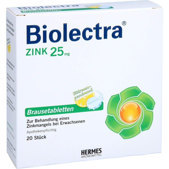Biolectra Zink 25 mg Zitrone Brausetabletten zur Behandlung eines Zinkmangels, 20 St. Tabletten