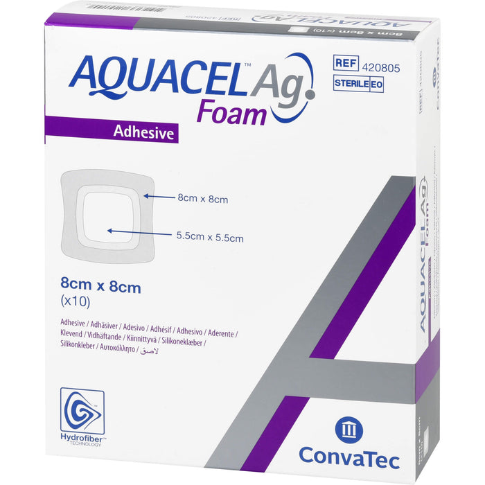 Aquacel Ag Foam adhäsiv 8 x 8 cm Verband, 10 St. Verband