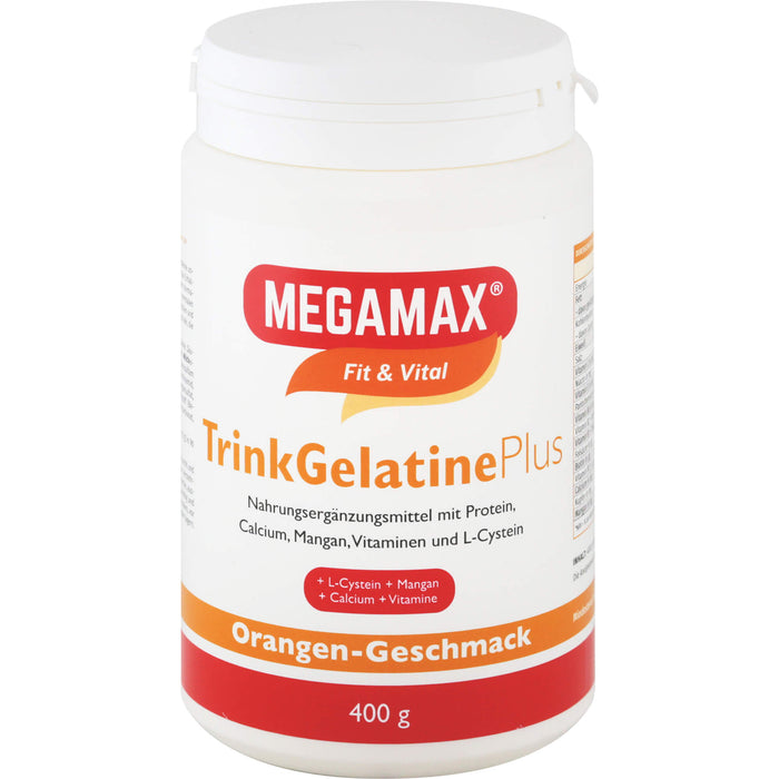 MEGAMAX Trinkgelatine plus Pulver Orangen-Geschmack, 400 g Pulver