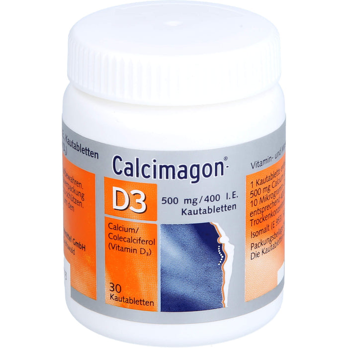 Calcimagon-D3 500 mg / 400 I.E. Kautabletten bei Vitamin D- und Calcium-Mangelzuständen, 30 St. Tabletten