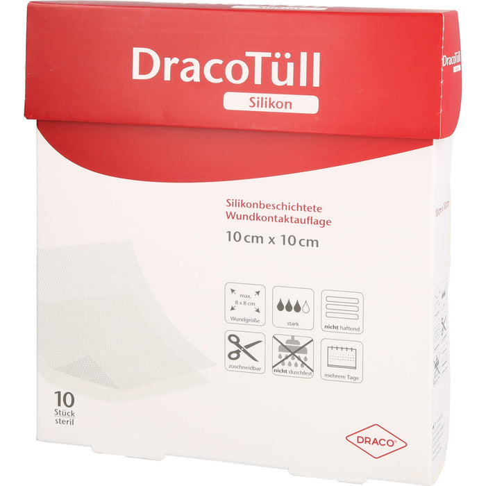 DracoTüll Silikonbeschichtigte Wundkontaktauflage 10 x 10 cm steril, 10 St. Pflaster