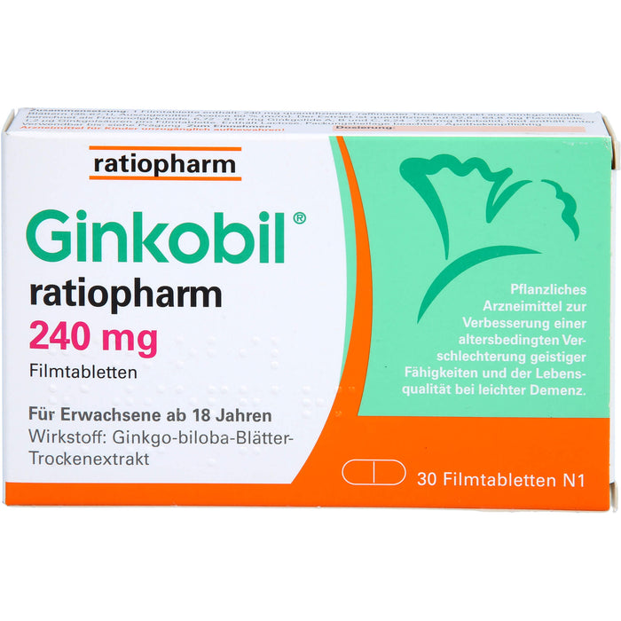 Ginkobil ratiopharm 240 mg Filmtabletten bei altersbedingter Verschlechterung geistiger Fähigkeiten, 30 St. Tabletten