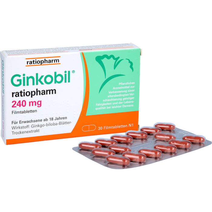 Ginkobil ratiopharm 240 mg Filmtabletten bei altersbedingter Verschlechterung geistiger Fähigkeiten, 30 St. Tabletten