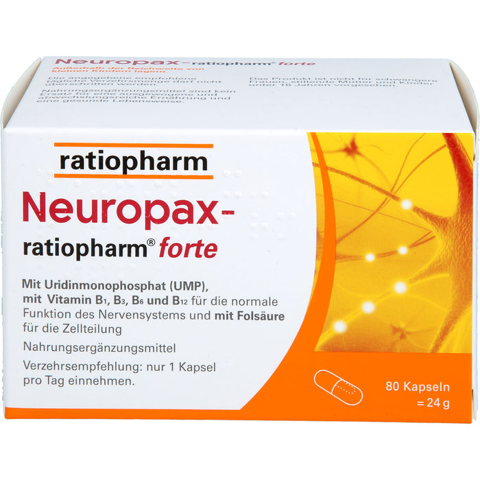 Neuropax-ratiopharm forte Kapseln mit Uridinmonophosphat (UMP), Vitamin B12 und Folsäure zur Unterstützung der Nervenregeneration, 80 St. Kapseln