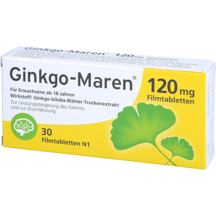 Ginkgo-Maren 120 mg Filmtabletten zur Leistungssteigerung des Gehirns und zur Durchblutung, 30 St. Tabletten