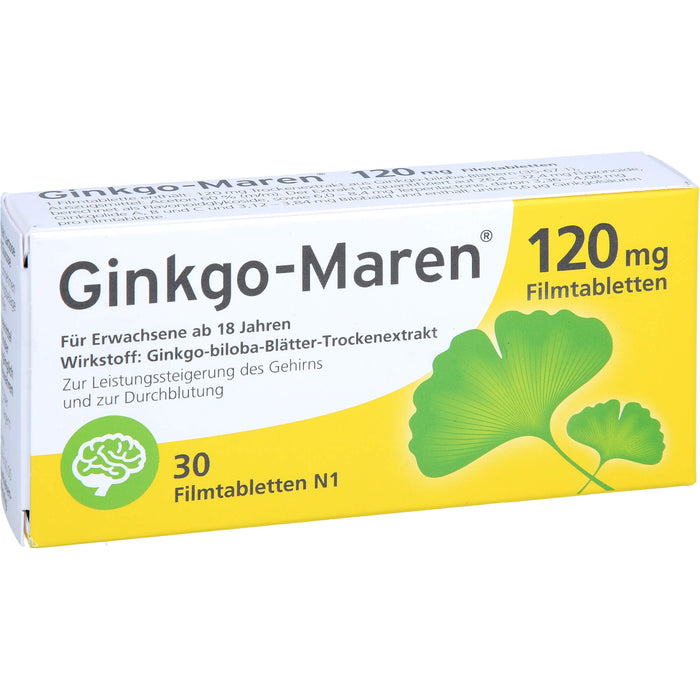 Ginkgo-Maren 120 mg Filmtabletten zur Leistungssteigerung des Gehirns und zur Durchblutung, 30 St. Tabletten