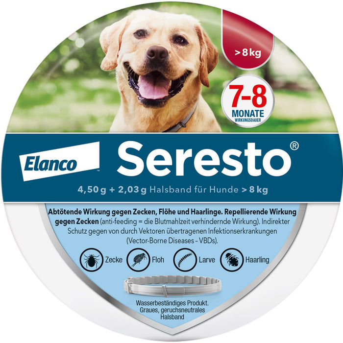 Seresto Halsband für große Hunde ab 8 kg gegen Zecken, Flöhe und Haarlinge, 1 St. Halsband