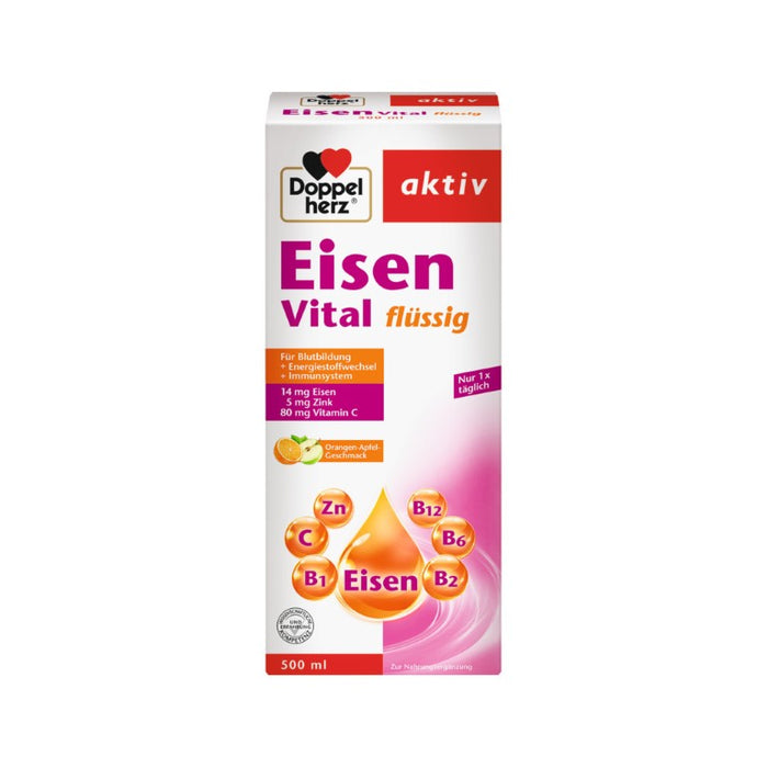 Doppelherz aktiv Eisen Vital Lösung mit Orangen-Apfel-Geschmack, 500 ml Lösung