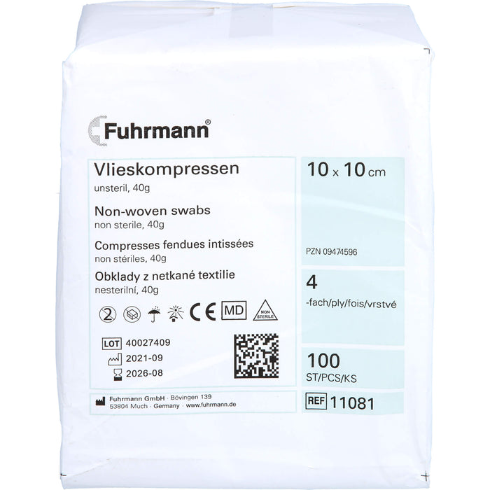 Vlieskompressen 10x10cm 4-lagig 40g unsteril, 100 St KOM