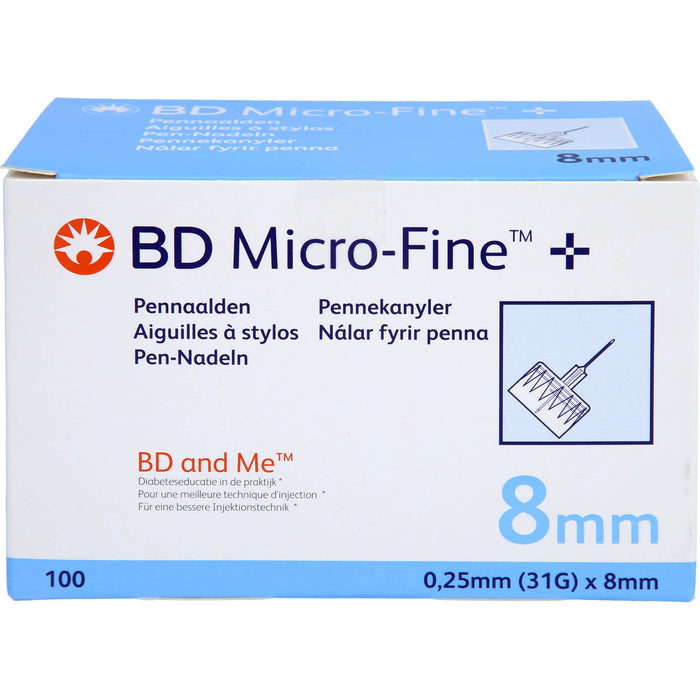 BD Micro-Fine + Pen-Nadeln 100 x 0,25 x 8 mm für eine verbesserte Insulinzufuhr, 100 St. Kanülen